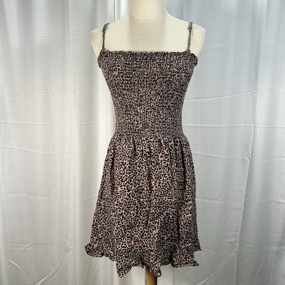 REFORMATION Rouen Bengal Leopard Linen Smocked Ruffle Mini Slip Dress Size 10 - Picture 2 of 8